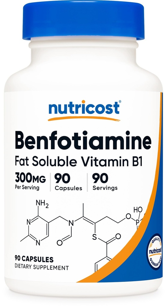 Nutricost Benfotiamine 300mg, 90 캡슐 - 글루텐 무료, 비 GMO 및 채식 친화적 인 지방 수용성 비타민 B1