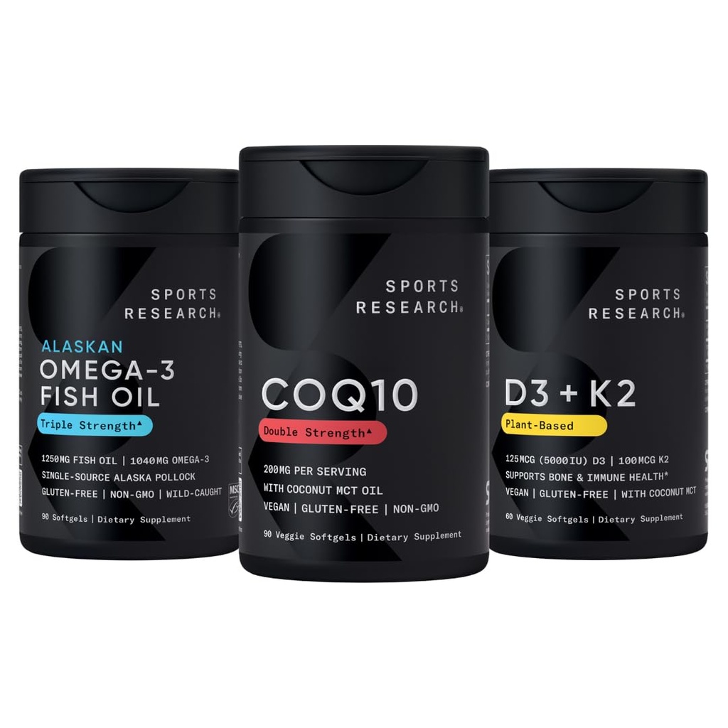 스포츠 연구 1250 mg 오메가 3 단 하나 근원 야생 알래스카 Pollock, CoQ10 (200mg) 강화된 w/Coconut MCT에서 Burpless 물고기 기름 100mcg Mk7 비타민 K를 가진 더 나은 흡수 그리고 5000iu 비타민 D를 위한 기름