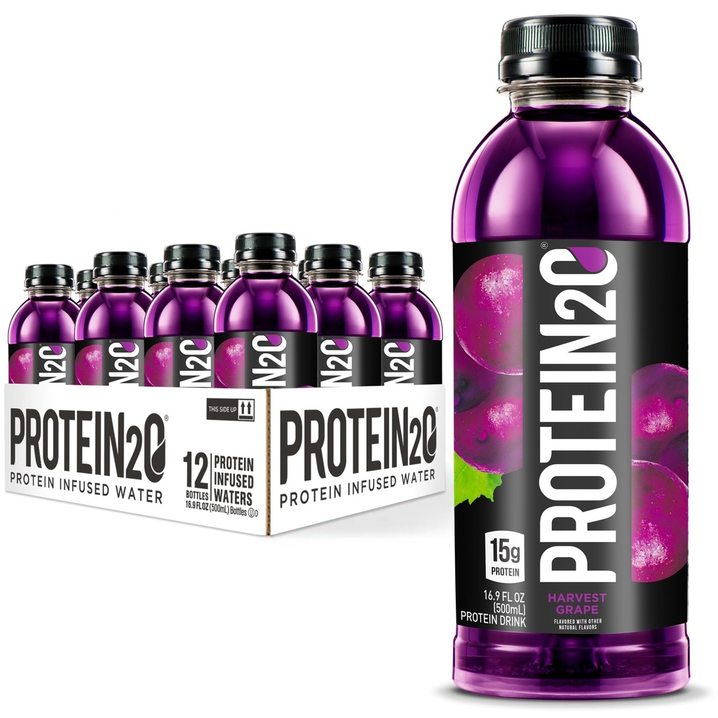 Protein2o 15g Whey Protein Isolate Infusion Water, 음료, 설탕 무료, 글루텐 무료, Lactose Free, Harvest Grape, 16.9 oz Bottle (12 포장)
