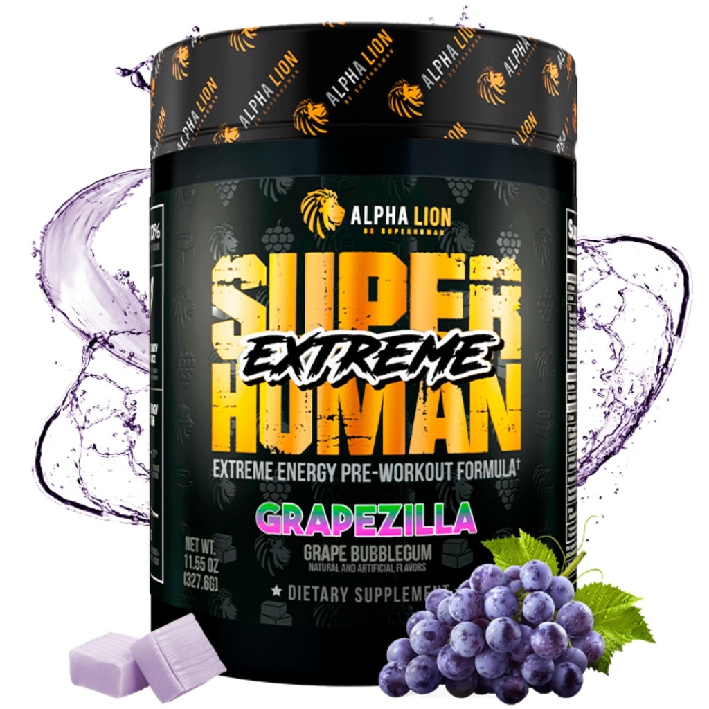 ALPHA LION Superhuman Extreme High Stim Pre Workout Powder, Beta Alanine, L-Taurine & 356mg Tri-Source Caffeine for Sustained Energy, Nitric Oxide & Citrulline for Pump (21 서빙, 포도 맛)