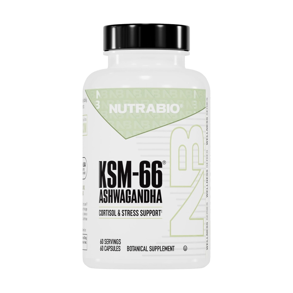 NutraBio Ashwagandha KSM-66 | 스트레스, 무드 및 성능에 대한 Ashwagandha 초본 보충 | 임상적으로 장식 된 KSM66 60 캡슐의 600 MG
