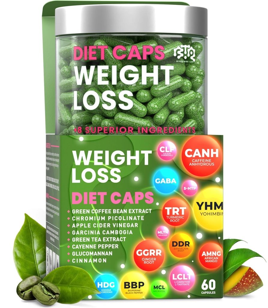 체중 감소 다이어트 캡슐, 자연 식욕 억제제, 일 & 밤 지방 버너 for Women & Men with Apple Cider, Green Coffee Bean Extract, Metabolism Booster Supplement - 60 알약