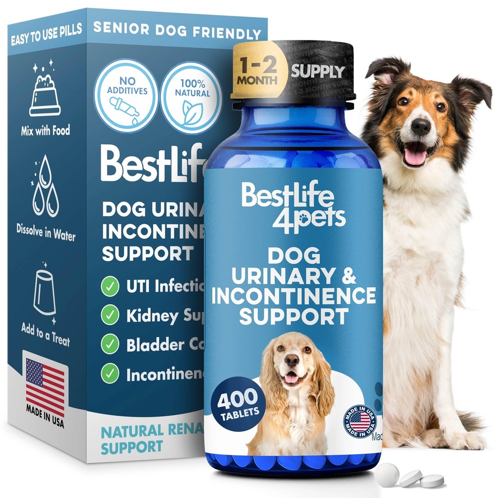 개 UTI 및 Kidney 지원, 개를위한 자연 속임수 및 방광 제어는 Involuntary Leaking, Urinary Tract Problems, Flush Out Bladder Stones 및 Dog Kidney Health (400 알약)을 향상시킵니다.