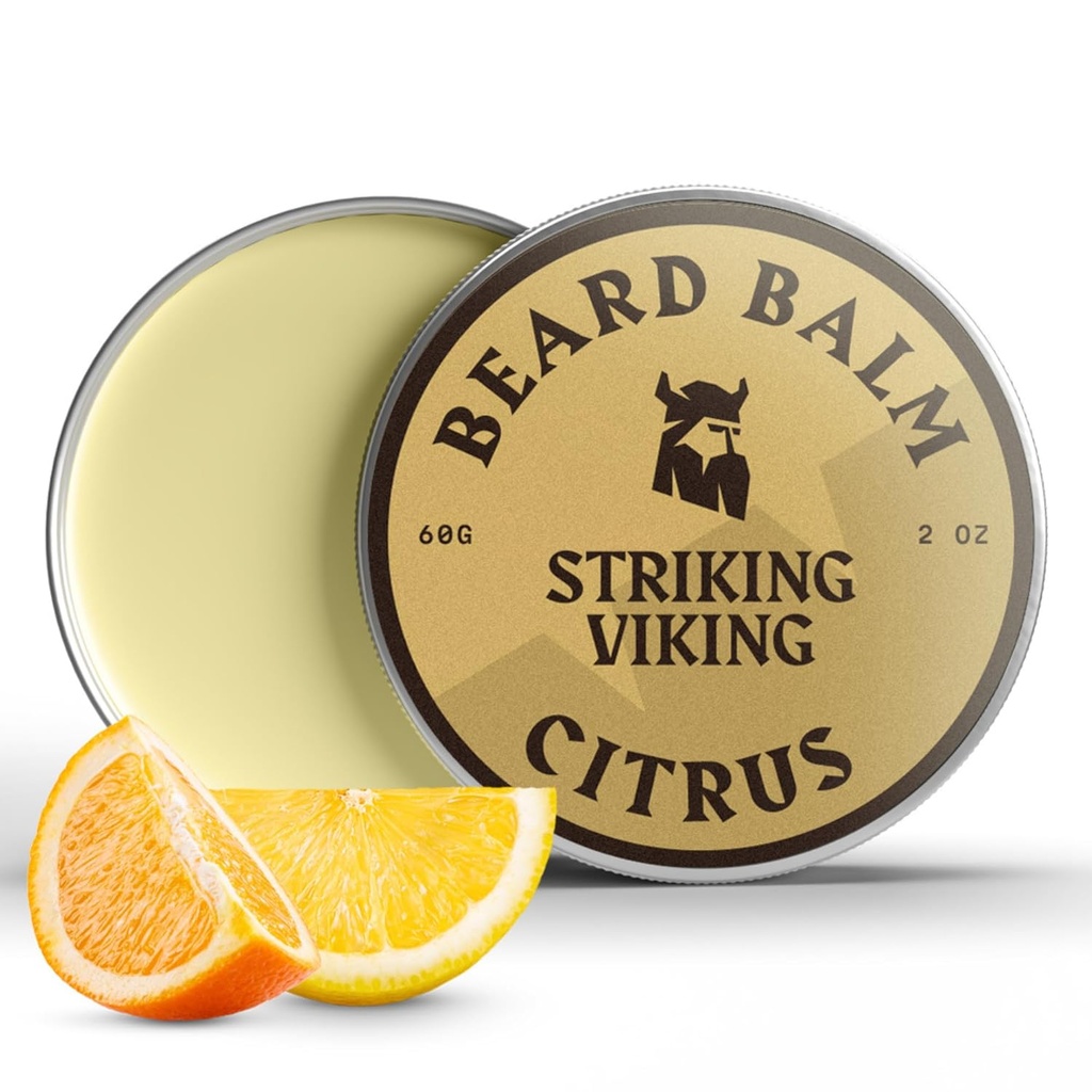 남자를위한 스트릭 바이킹 Beard Balm - Beard 컨디셔너에 남겨 - Naturally Derived Beard Butter, Argan & Jojoba Oils (2 Ounce (Pack of 1), Citrus)