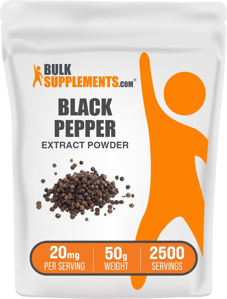 BulkSupplements.com 블랙 페퍼 추출물 분말 - 블랙 페퍼 보충제, 피페린 보충제 - Vegan & Gluten 무료, 서빙 당 20mg, 50g (1.8 oz) (팩 1)