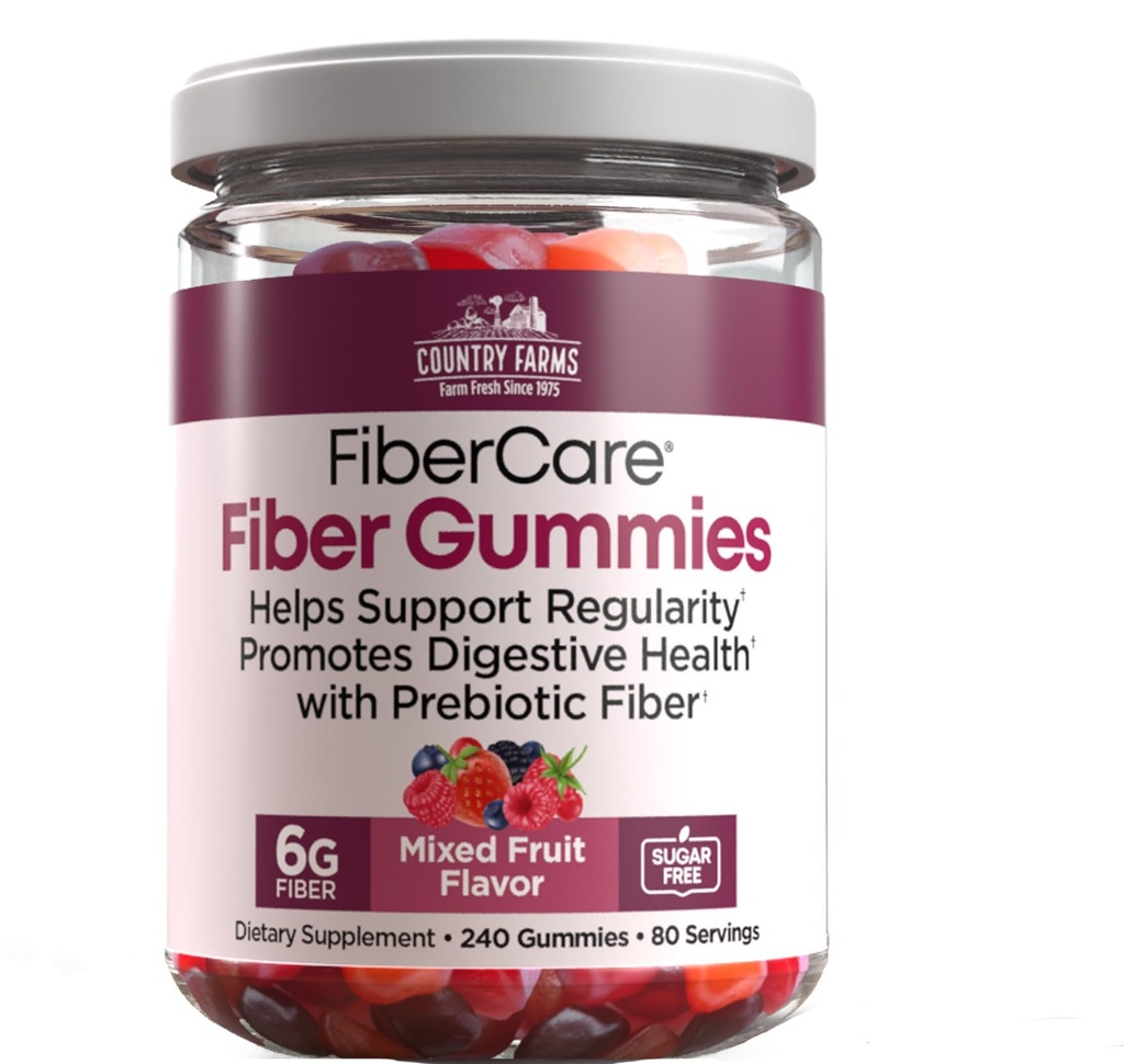 Country-Farm Fiber Care Gummies | 지원 정기적 인 | 승진 다이제스트 건강 | 프리바이오틱 | 혼합 과일 맛 | 섬유 당 6g | (240 구미) | 80 일 용품