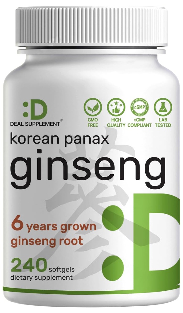 한국 빨간 Panax 인삼 뿌리 추출물, 7,500mg 서빙, 240 Softgels - 150mg 활성 인삼