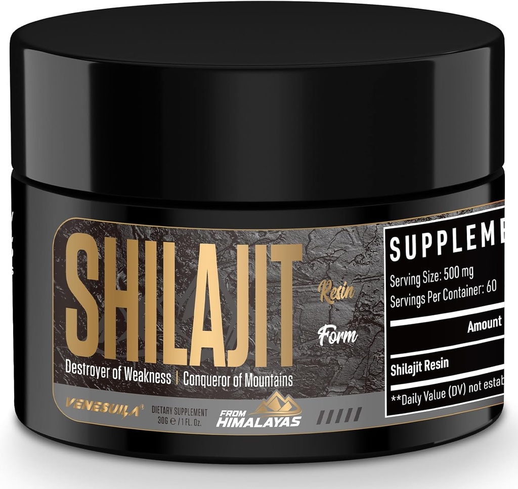 Shilajit 수지 - 유기 Shilajit 수지 세 번째 파티는 85 + Trace 무기물, 에너지를위한 금 급료 Himalayan 순수한 Shiljait (1 Fl Oz (팩 1))에서 풍부한 테스트