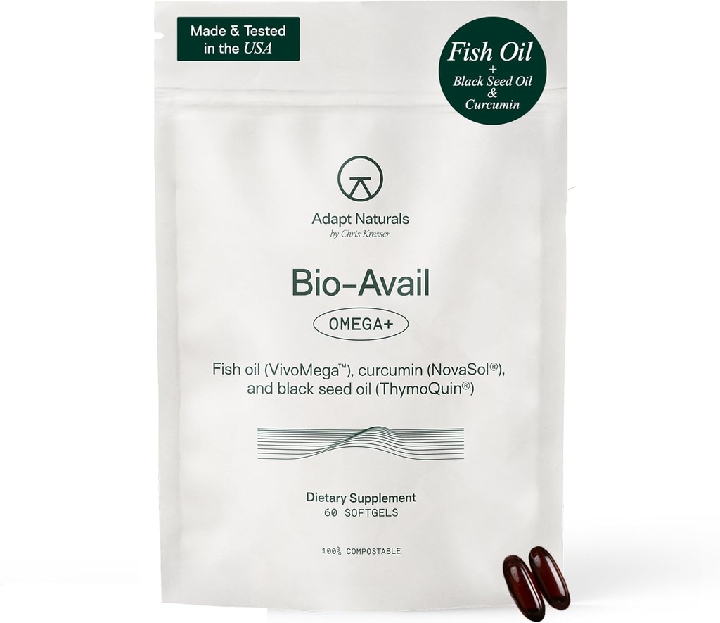 Adapt Naturals Omega 3 Fish Oil Supplement with Bioavailable Curcumin & Black Seed, 1500mg Fish Oil EPA DHA Omega 3 Fatty Acids to Support Joints, Muscles & Heart | Unflavored - 30 일 공급