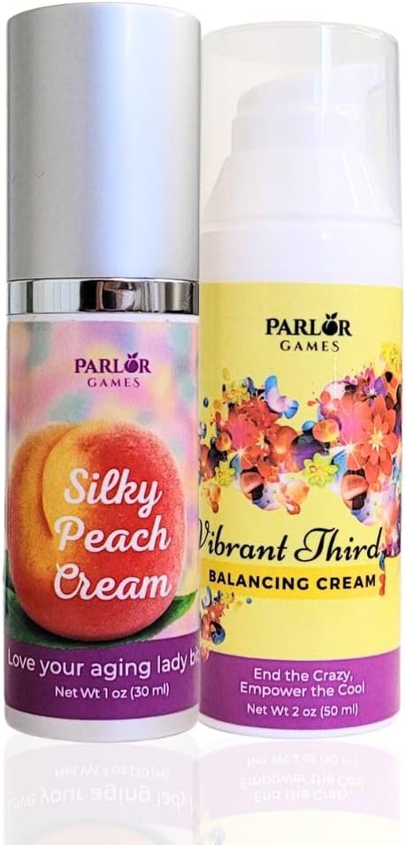 Menopause Rebalancing 번들: 실크 복숭아 Estriol 크림 & 여성을 위한 Vibrant 제 3의 황체 호르몬 크림. 뜨거운 섬광을 위한 생물성 에스트로겐 & 황체 호르몬, 질 건조, 수면 문제 & 뇌 안개
