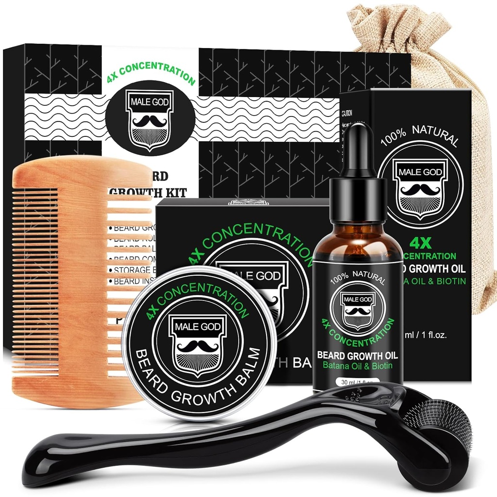MALE GOD Beard Growth Kit, Beard Kit W/Beard Growth Oil, Beard Balm, Beard Comb, Spot/Patchy Beard, 남자를 위한 크리스마스 선물 Boyfriend 남편