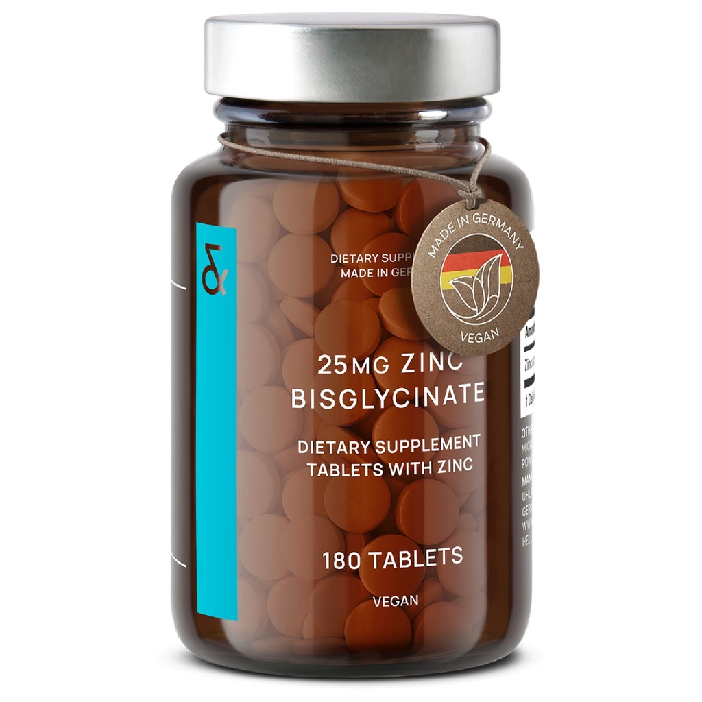 CLAV® 아연 Bisglycinate 25mg - 180 정제 (6 개월 공급) - 천연 킬레이트 아연 보충 - 면역 및 피부 지원을위한 Vegan 아연 글리세라이드