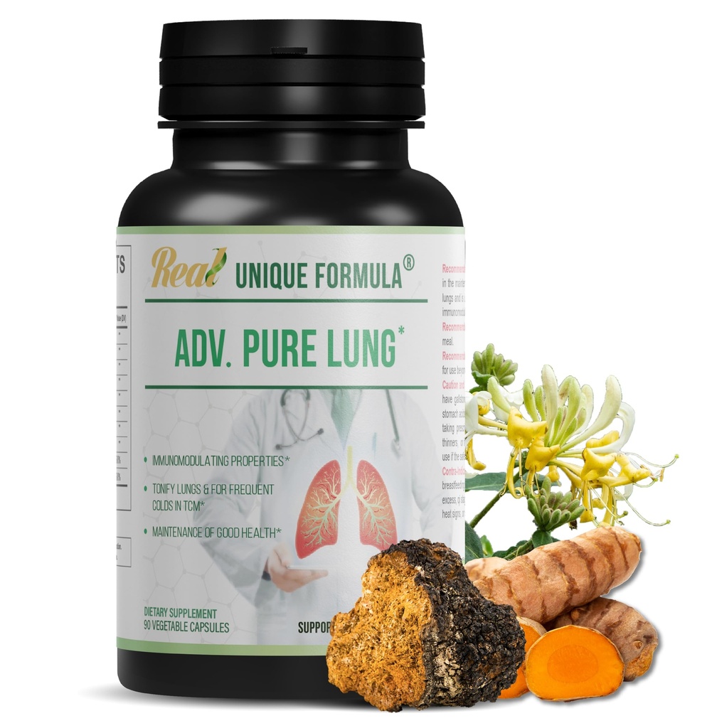 Adv. Pure Lung | Lung Cleanse와 Detox | Chaga Mushroom, Curcumin Turmeric, Honeysuckle Flower, Astragalus, Quercetin, Pomegranate와 함께 Lung 지원을위한 초본 보충 보충