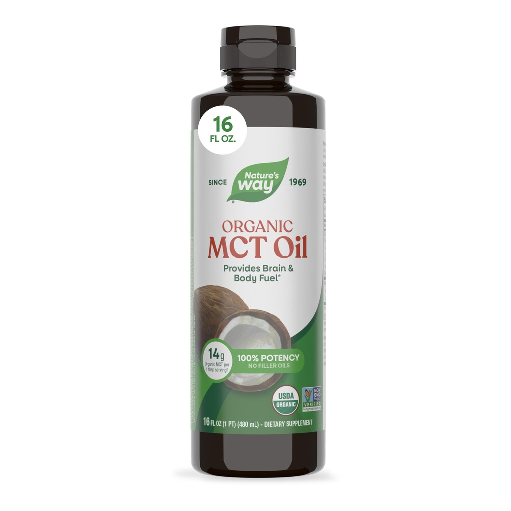 Nature's Way Organic MCT Oil, 16 Fl Oz, Brain and Body Fuel from Coconuts*, C8 Caprylic Acid 및 C10 Capric Acid, Keto 및 Paleo 인증, 유기농, 비 GMO 프로젝트 인증