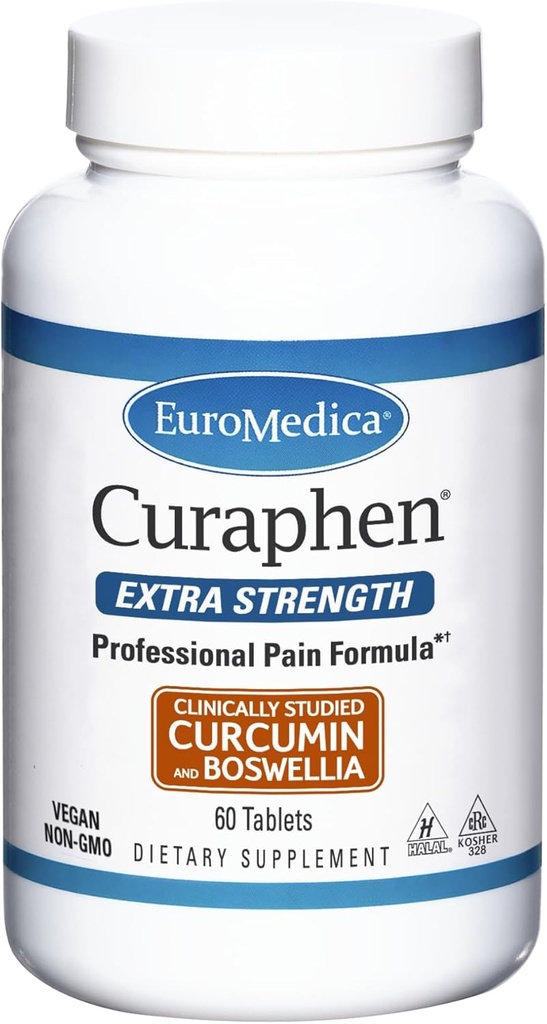 EuroMedica Curaphen 여분 힘 - 60의 정제 - 직업적인 공식 - DLPA & Nattokinase를 가진 유력한 Curcumin & Boswellia - 높게 흡수가능한 - 60의 서빙