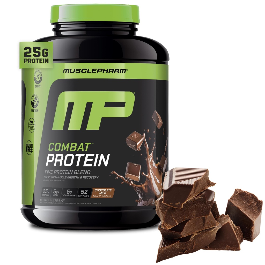 근육 Pharm 전투 단백질 분말, 초콜렛 우유 풍미, 생산적인 운동을 위한 연료 근육, Whey Protein Isolate & Egg Albumin를 포함하여 5개의 단백질 근원, 글루텐 자유로운, 4개 lb, 52의 서빙