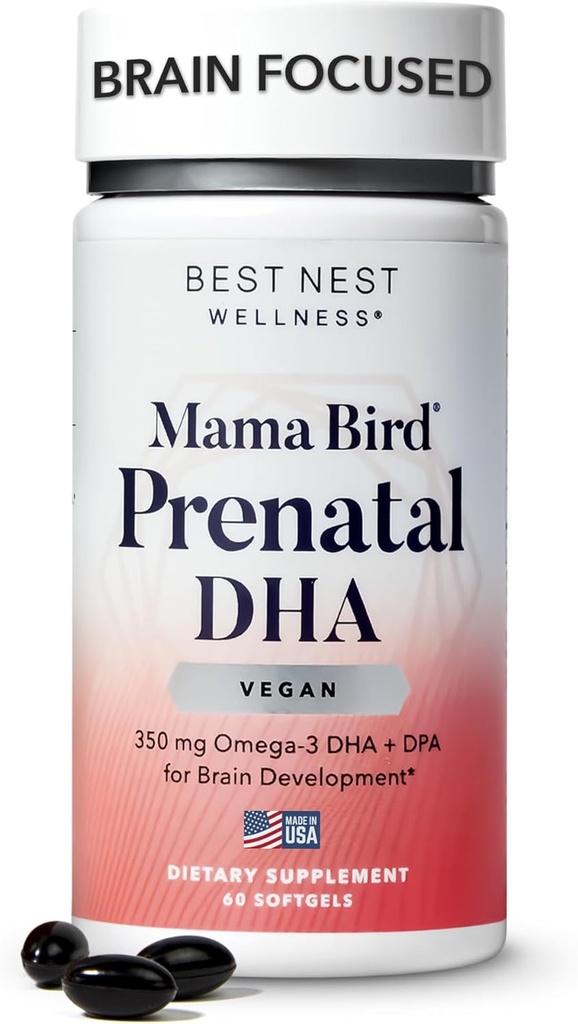 Best Nest Wellness Mama Bird Vegan Prenatal DHA - 아기를위한 두뇌 및 눈 지원 보충 - 조류 DHA와 Vegan Prenatal 보충 - 엄마를위한 영양 보충 - 60 Softgels