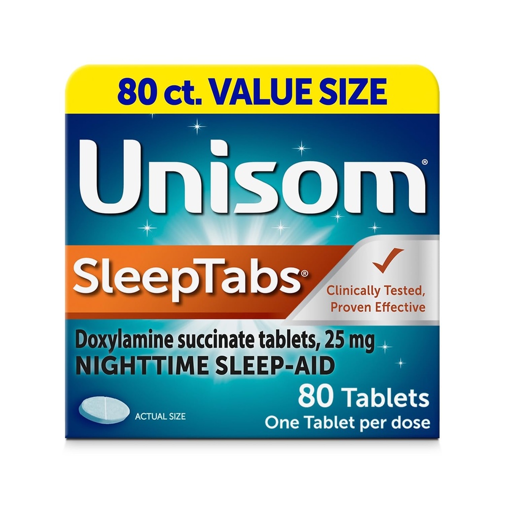 Unisom SleepTabs, 야간 수면 보조, Doxylamine Succinate, 80 정제