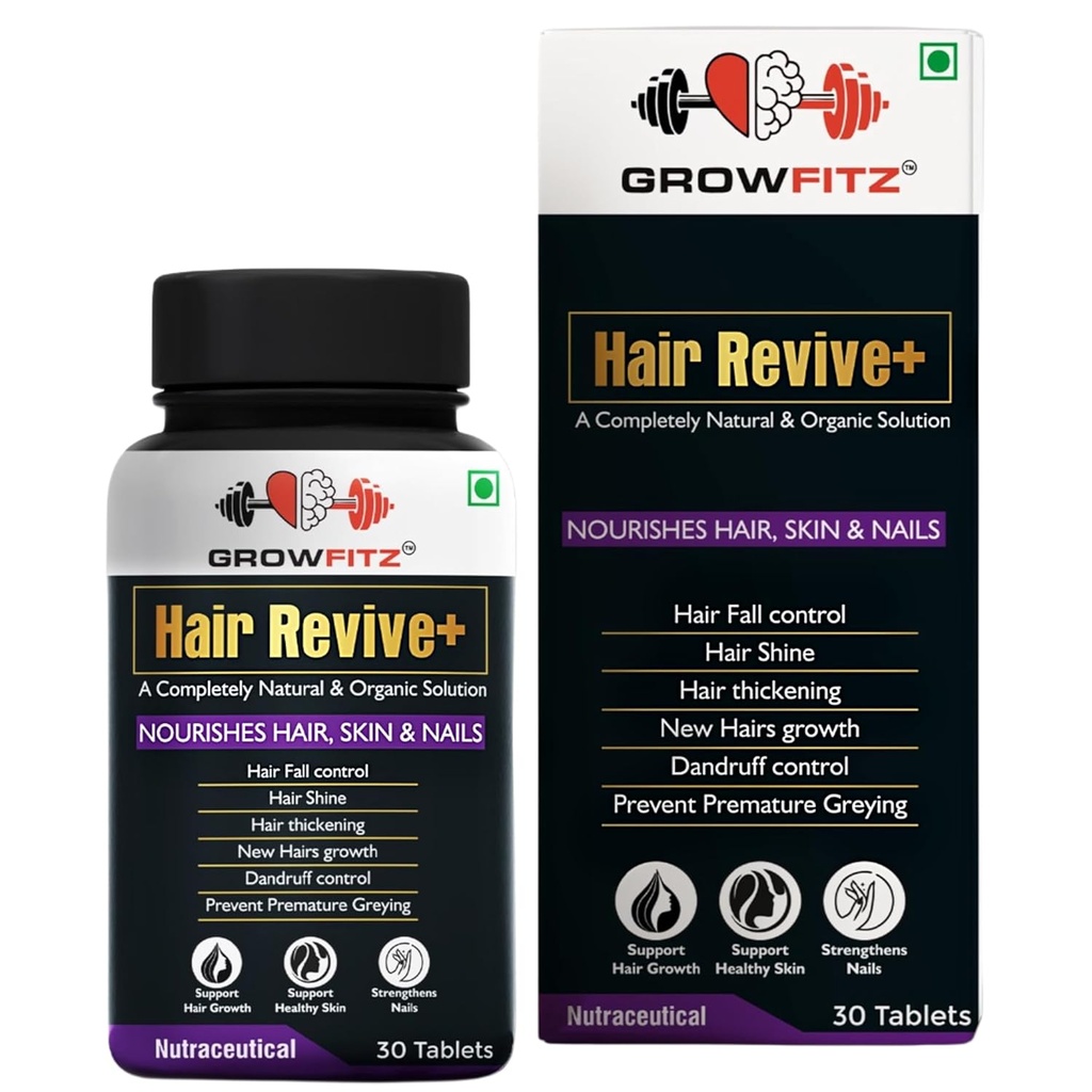 Hair Revive+ | Ayurvedic & 100 % Natural | 머리 성장, 피부, 손톱 | 남성 및 여성용 - 30 veg Tablet (패키지 1)