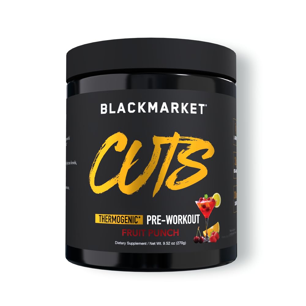 BLACKMARKET CUTS Pre Workout - 남성 및 여성, 지방 대사, 근육 정의, Creatine 무료, 30 서빙 (Fruit Punch)