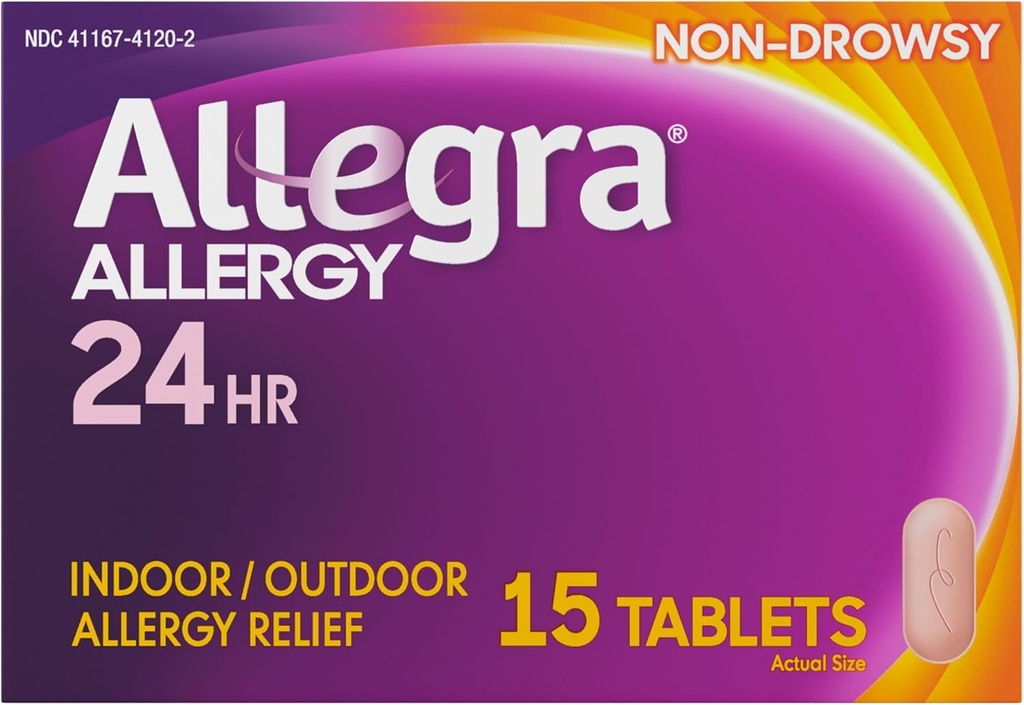 Allegra 성인 24HR 비 Drowsy 항히스타민, 15의 정제, 빠른 행동 알레르기 증상 완화, 180 mg