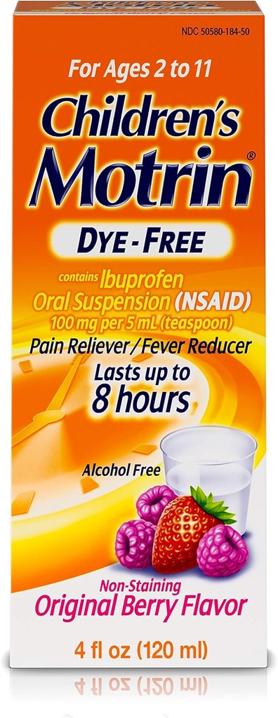 Motrin 아이들의 구두 중단 염료 자유로운, Ibuprofen, Fever 흡진기, 베리, 4 Fl.Oz