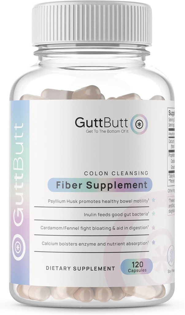 Vegan Cleanliness Fiber Supplement | 다이제스트 일반을 홍보하는 데 도움이 | 심플한 허스크, 인슐린, Cardamom, Fennel Seed, 칼슘 탄산염 | 프로페셔널 포뮬러 | 120 Vegan 캡슐