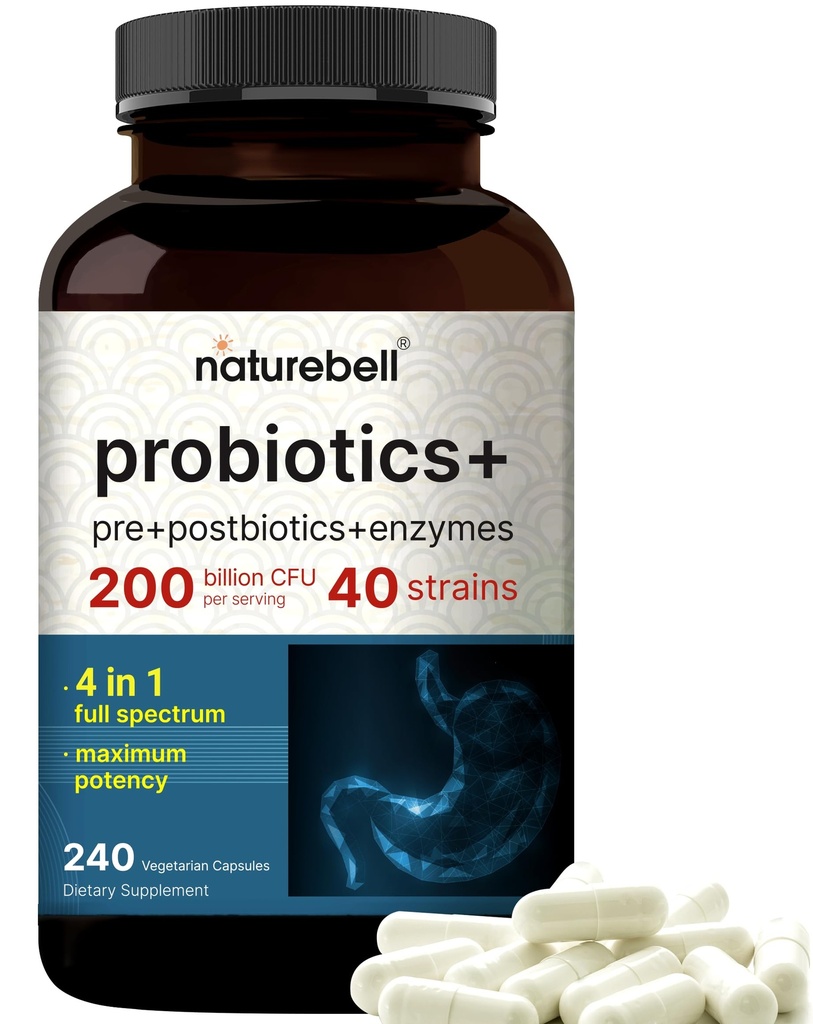 Probiotic 200 억 CFU - 40 균류 당 균류 | 240 Veggie 캡슐과 소화 건강을위한 프로바이오틱스 – Gut Health & Bloating Support | 여성 및 남성을위한 일일 프로바이오틱스