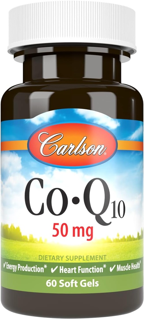 Carlson - Co-Q10, Co-Enzyme Q10, 50 mg의 에너지 생산 & 심장 기능, 60 Softgels