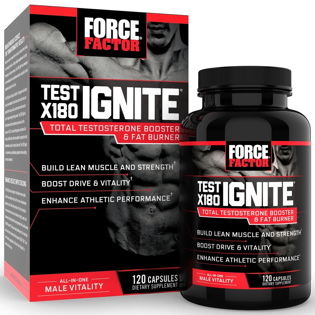 Force Factor Test X180 Ignite Fenugreek Seed와 Green Tea Extract를 가진 남성을위한 총 테스토스테론 부스터를 Lean Muscle, Boost Energy 및 향상된 성능, 120 카운트