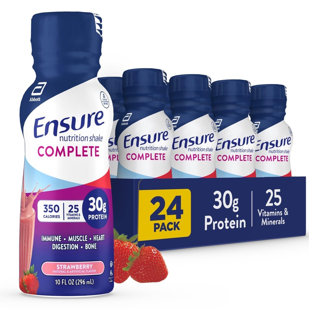 30g 단백질, 면역성 건강 영양소, 초콜릿 및 딸기 맛, 24 (10 fl oz)의 팩과 함께 COMPLETE 영양 셰이크를 보장합니다.