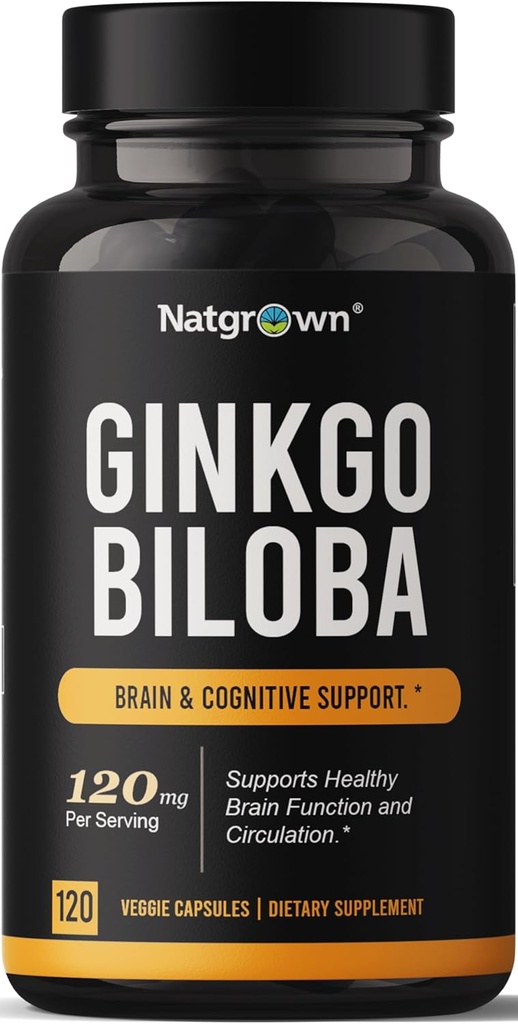 Natgrown Ginkgo Biloba 120mg - 추가 강도 Ginkgo Biloba 추출물 캡슐 - 120 개