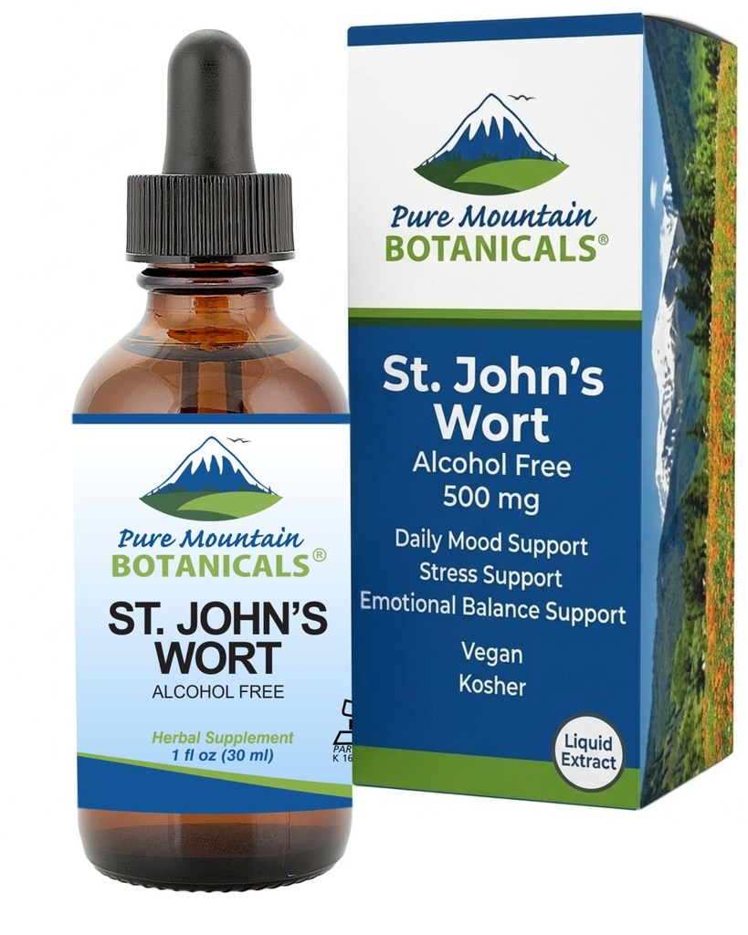 순수한 산 식물 St Johns Wort Tincture - Kosher Liquid St. John 's Wort 알코올 무료 추출물 500mg Vegan 보충