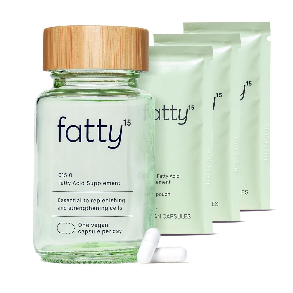 Fatty15 C15:0 Pentadecanoic 산 보충교재 Longevity Nutrient - 90 Vegan 캡슐 - 물고기 기름 오메가 3의 3x 세포질 이점 - Gut 건강, 간섭 지원, & Mitochondrial 건강