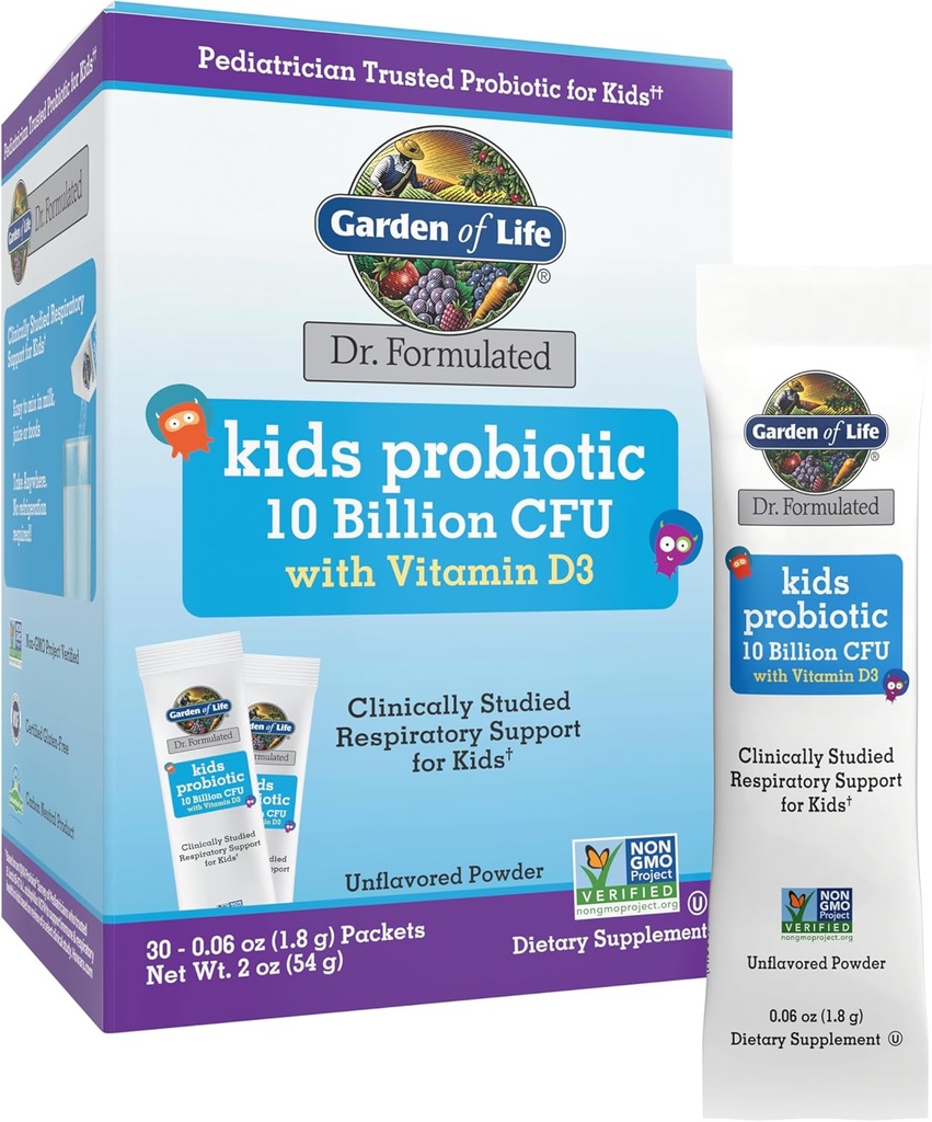생명 박사의 정원. 포뮬레이션 아이의 10 억 CFU Probiotic 스틱 팩 D3 – 지원 뼈, 치아 & 면역 기능, 불연 분말, 30ct 판지