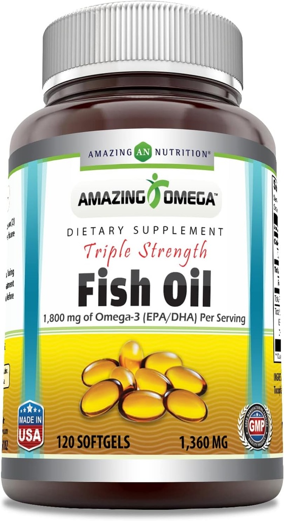 놀라운 오메가 트리플 강도 물고기 오일 (Omega-3, EPA / DHA) 보충 | 1360 Mg Per 서빙 | 120 Softgel | Non-GMO | 글루텐 프리 | 미국