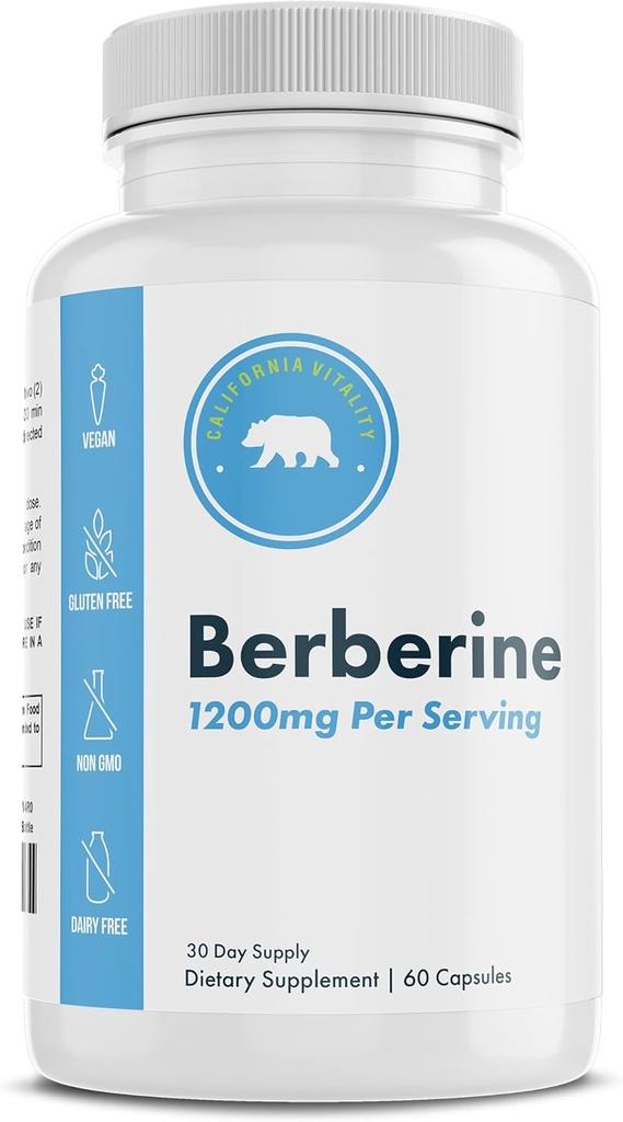Berberine 보충 1200mg - 60 Vegan 캡슐 - 글루텐 무료, 비 GMO, 낙농 무료 - 30 일 공급