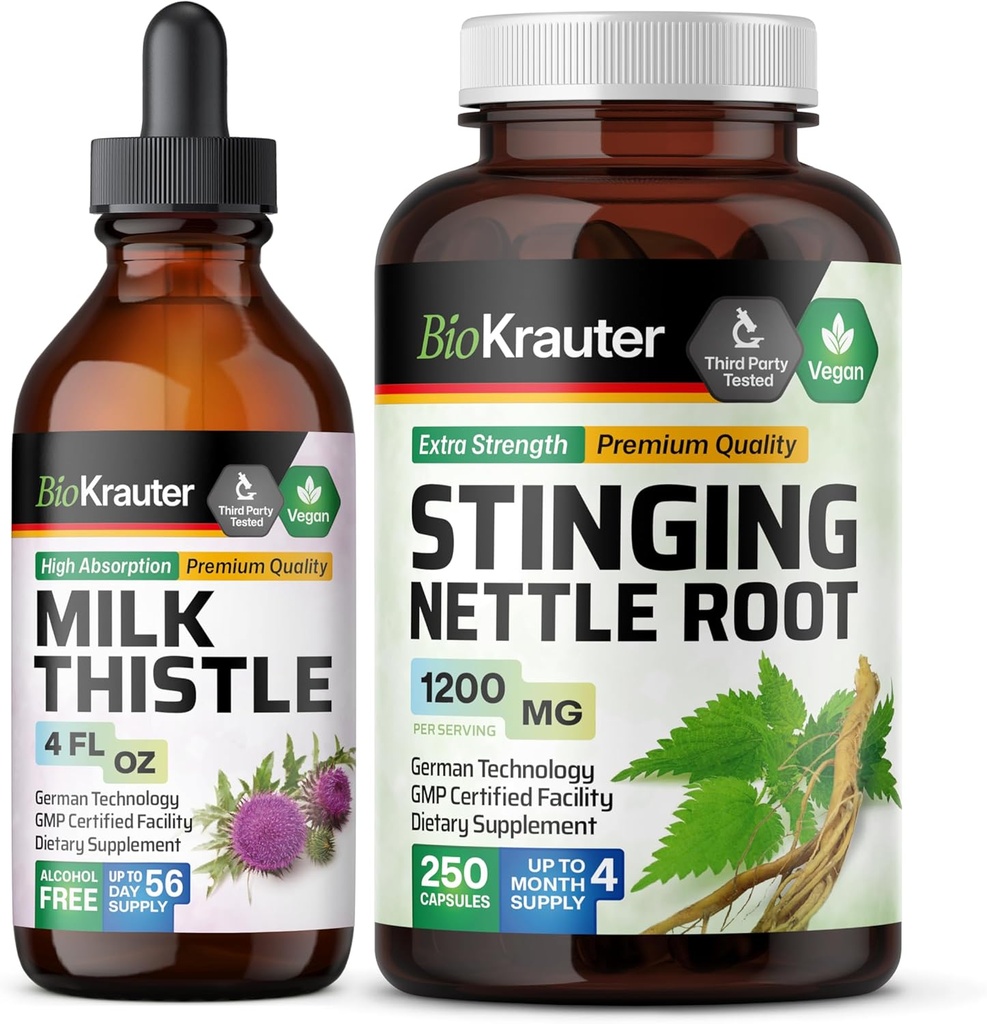 BIO KRAUTER 우유 이틀 Tincture 4 Fl. Oz. & 스팅 Nettle 250 캡슐