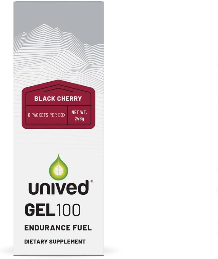 Unived Gel 100 - Vegan Energy Gel for Endurance Athletes Runners & Cyclists - 100kcal - 블랙 체리 - 팩 6