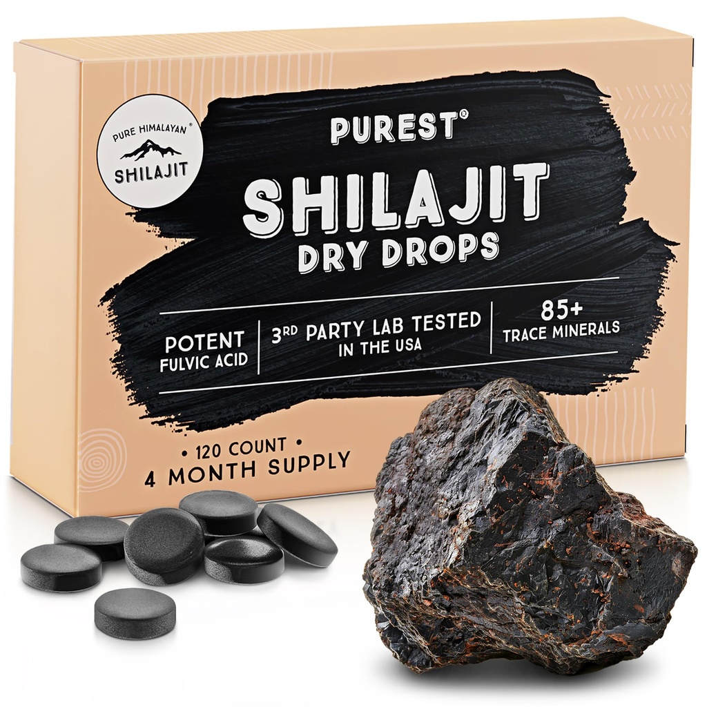 순수한 Himalayan Shilajit 건조한 하락, 100% 순수한 자연적인 Shilajit, 급료 A, 최대 힘 85+ 에너지, 대사를 위한 청결한 Trace 무기물 & Fulvic 산 & 남자 & 여자를 위한 면역성이 있는 지원 보충교재 (120의 탭)