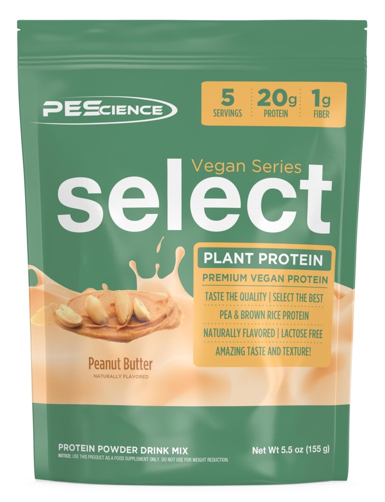 PEScience Select Vegan Protein Powder, Plant Based Protein Powder, Amazing Taste, Smooth Texture, Pea and Brown Rice Blend, Dairy Free, Lactose Free, Gluten Free, Peanut Butter Delight, 5 서빙
