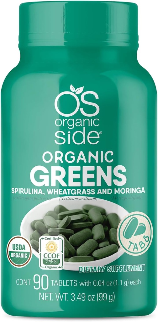 유기 녹색 (Spirulina, Wheatgrass & Moringa) 90 정제 - 비타민과 미네랄이 풍부한 - 슈퍼 그린 1100 mg - 공인 USDA - 비 GMO - Vegan