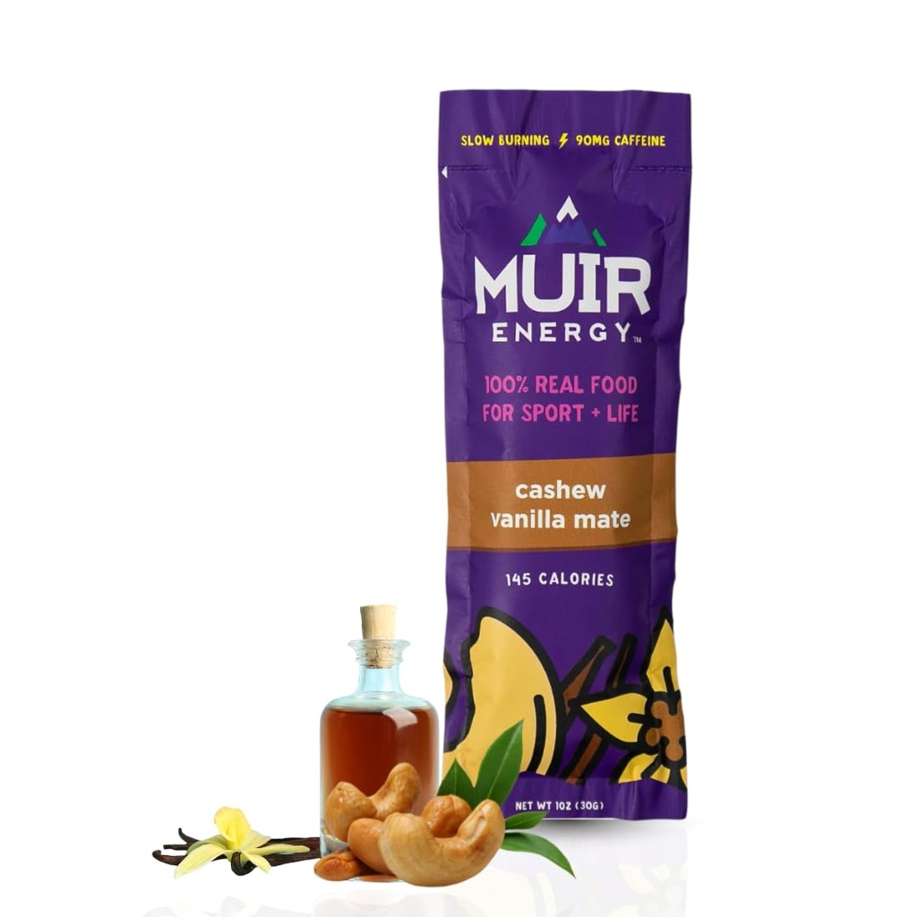 MUIR Cashew Vanilla Mate Real Food Energy Gel - 10 카운트 | 유기농 Vegan Paleo Non-GMO Gluten-Free Slow Burning Endurance Gel | 런너 Cyclists & Athletes 용 청정 에너지 | 인공 풍미 없음
