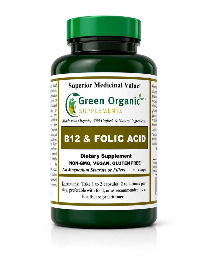 녹색 유기 보충교재 (포장-1) 비타민 B12 & Folic 산, 1000mcg, 90의 VCaps, 손은, Vegan, 비 GMO, Nervous 체계의 기능, 및 피부의 Integrity, 머리 & 간결합니다