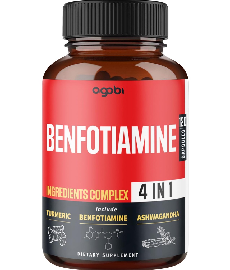 agobi 4in1 Benfotiamine 보충교재 - 소화를 위한 2 달, 에너지 생산 & 면역 - 플러스 심황 Curcumin 뿌리, Ashwagandha 뿌리 & 유기 Gymnema Sylvestre - 120의 캡슐