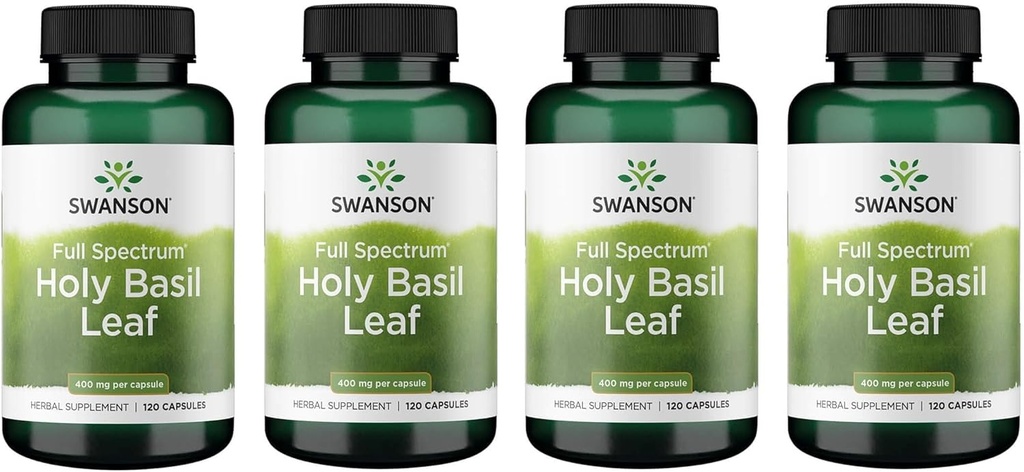 Swanson Holy Basil Leaf (Tulsi) - 스트레스 지원 및 웰빙 보충 - (120 캡슐, 800mg) (4 팩)