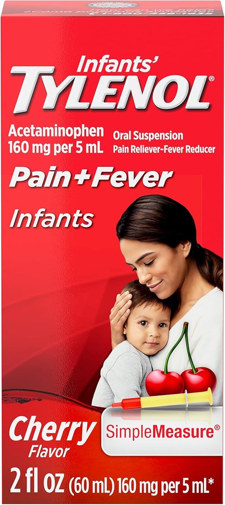 유아의 Tylenol Acetaminophen 액체 약, 체리, 2 fl. oz