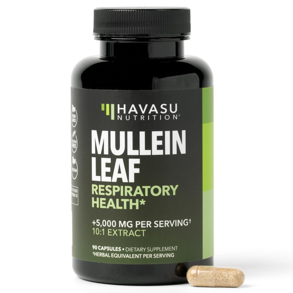 호흡 건강을위한 Mullein 잎 캡슐 - 5000mg 추출물 10 : 1 Lung 지원 및 면역 기능 - 90 카운트 - Vegan, Non-GMO 캡슐 - 매일 웰빙을위한 초본 보충 - 3 개월 공급