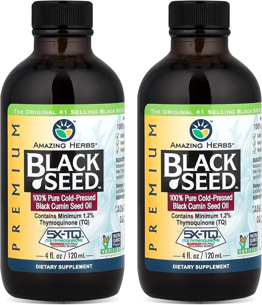 놀랄만한 허브 프리미엄 블랙 씨 오일 - 글루텐 무료, 비 GMO, 콜드 Pressed Nigella Sativa Aids in Digestive Health, Immune Support, Brain Function, Joint Mobility - 4 Fl Oz (Pack of 2)