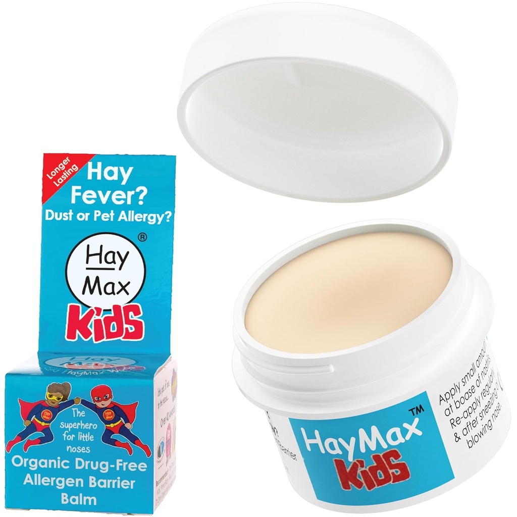 HayMax Allergen Barrier Balm for Kids, 0.17 fl oz (5ml), 유기, 자연 및 비-Drowsy, 어린이 헤이 Fever 알레르기 완화 - Traps Pollen, 먼지 및 애완 동물 알레르기 - Ragweed & Cedar